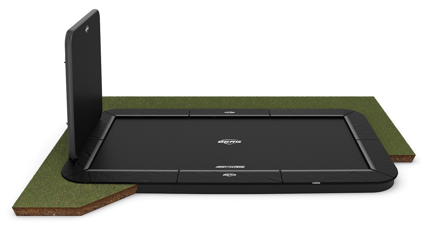 BERG Trampoline Ultim Champion - FlatGround 410 x 250 cm - Zwart Limited Edition - met AeroWall - Zwart / Grijs - met Airflow PRO Springmat - Twinspring