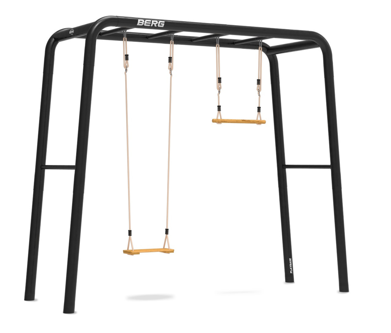 BERG PlayBase Medium TT 3-in-1 Speeltoestel - met 2 Rekstokken, Houten Schommel en Trapeze
