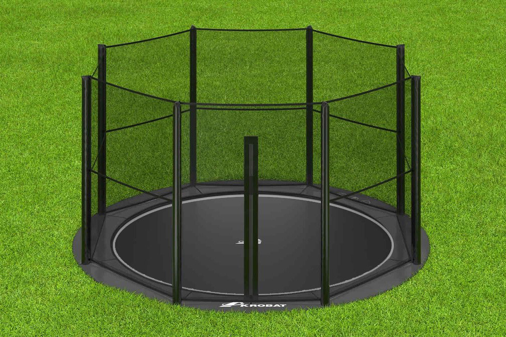 Akrobat Trampoline Orbit - Flat to the Ground - 244 cm - Zwart / Zwart - met Veiligheidsnet