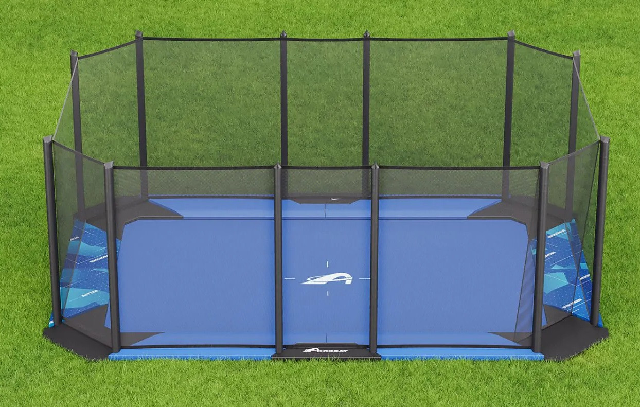 Akrobat Trampoline XCITYX met Veiligheidsnet - Flat to the Ground - 520 x 365 cm - Blauw