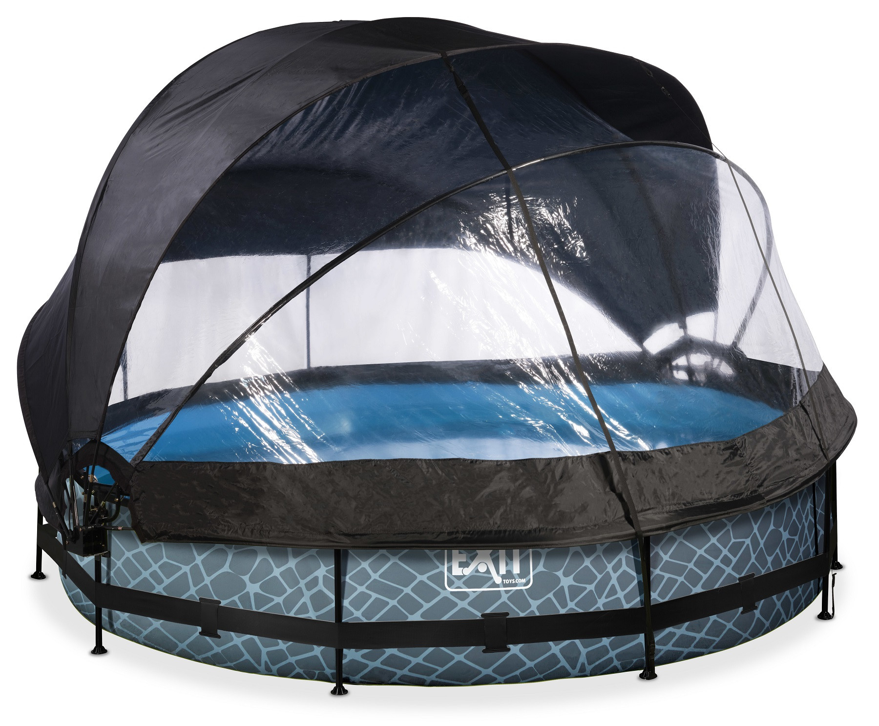 EXIT Frame Zwembad - Stone - ø 300 x 76 cm - met Overkapping, Zonnedak en Cartridge Filterpomp - Grijs