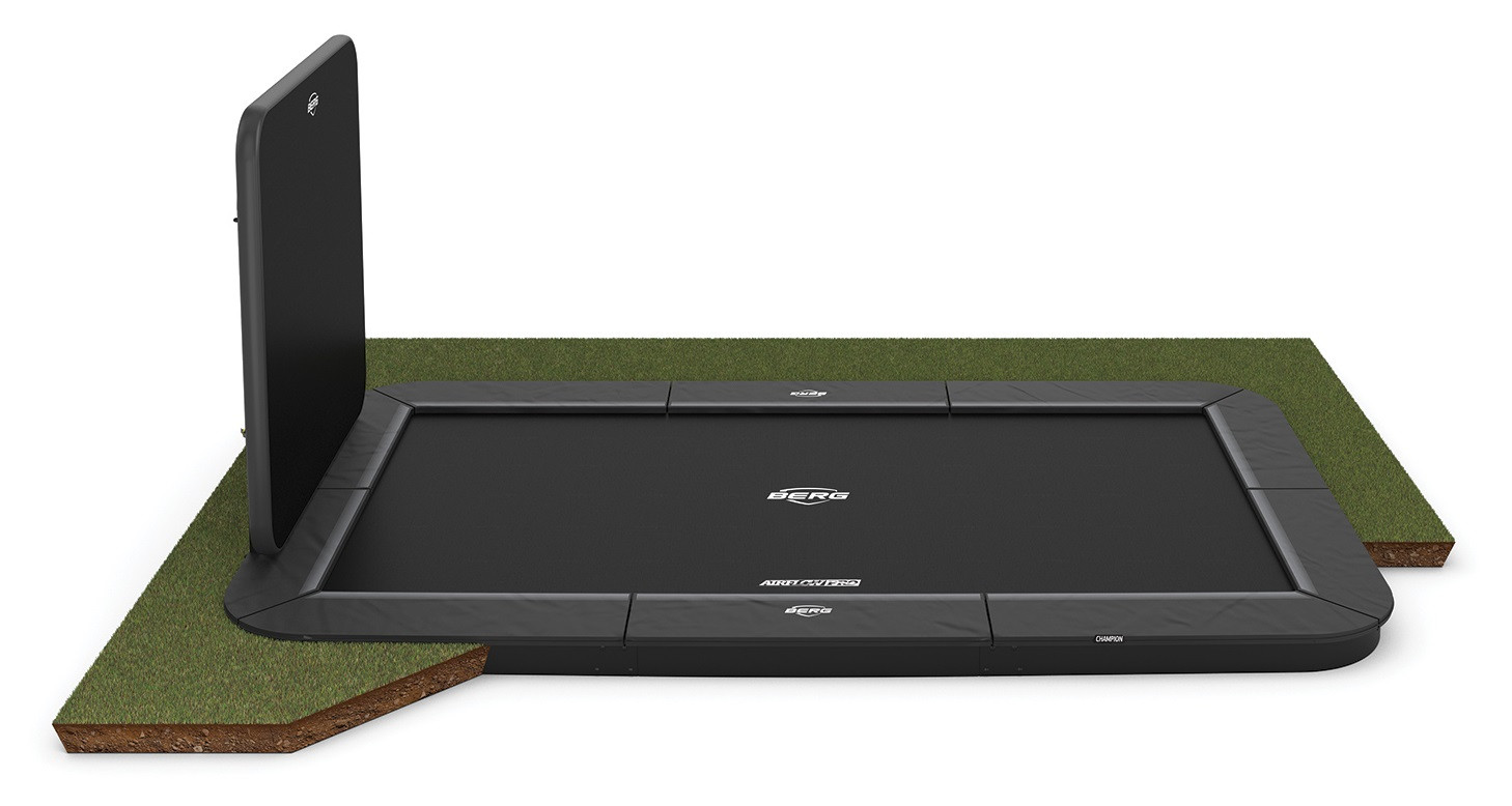 BERG Trampoline Flatground Ultim Champion - 410 x 250 cm - met AeroWall - Antraciet Grijs - AirFlow PRO Springmat - Twinspring