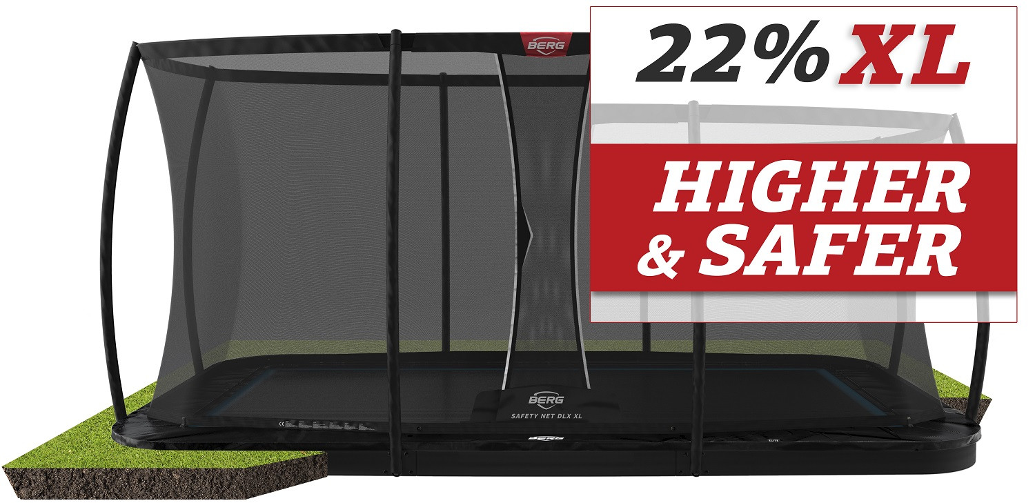 BERG Trampoline Ultim Elite FlatGround - 500 x 300 cm - + Safety Net Deluxe XL - Black Edition - met Airflow - Twinspring