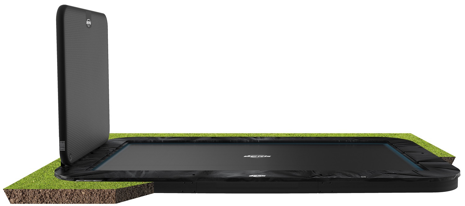 BERG Trampoline Ultim Elite FlatGround - 500 x 300 cm - + Aerowall - Black Edition Zwart Graphic Blue - met Airflow - Twinspring