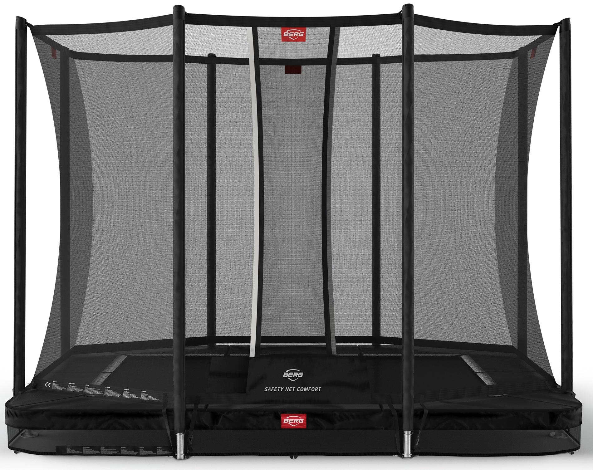 BERG Trampoline Ultim Favorit met Veiligheidsnet - Safetynet Comfort - InGround - 280 x 190 cm - Limited Black Edition - Zwart - AirFlow Springmat