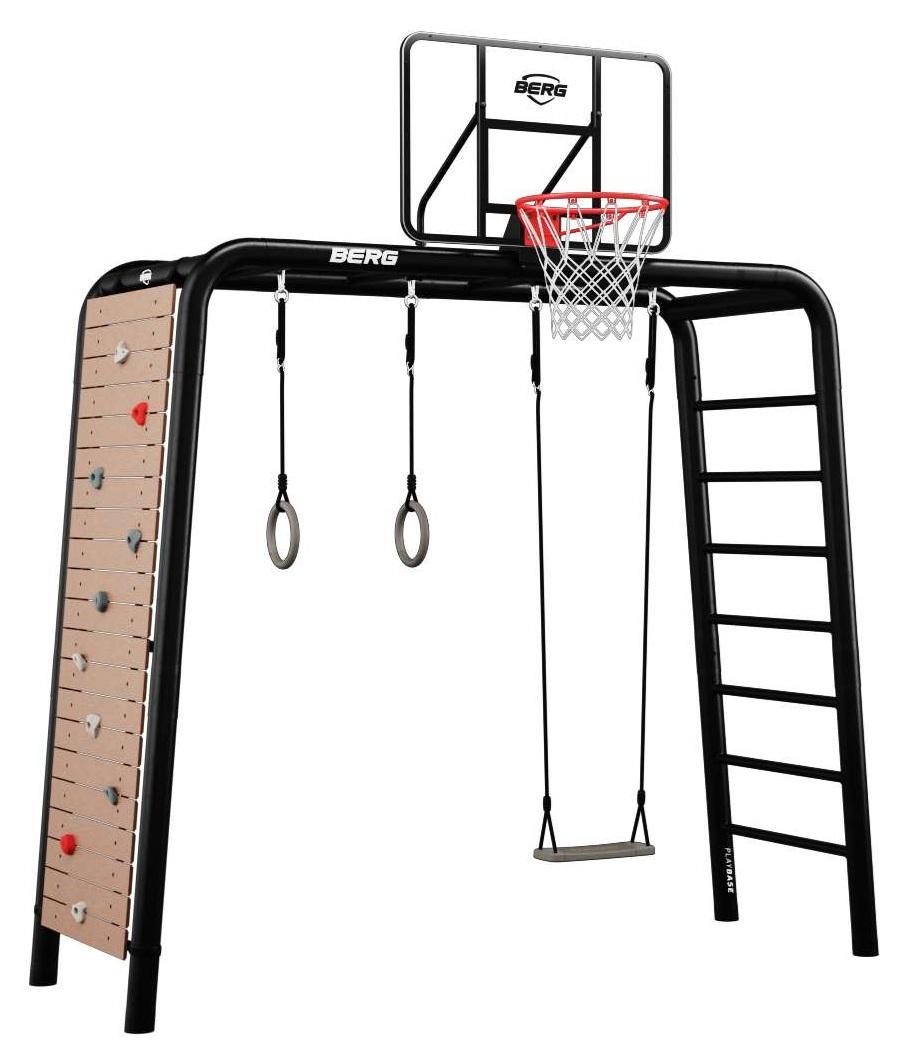 BERG PlayBase Medium TL 3-in-1 Speeltoestel - met Rekstok, Ladder - ULTIMATE SET - met basketbalbord, turnringen, schommelzitje en klimwand
