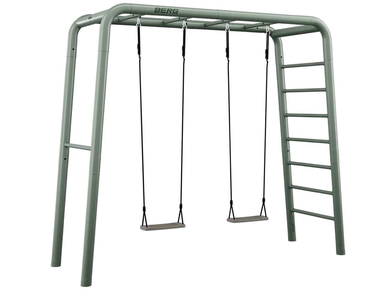 BERG PlayBase Medium Green TL 3-in-1 Speeltoestel - met Rekstok, Ladder - SWING SET - met twee schommelzitjes -Groen