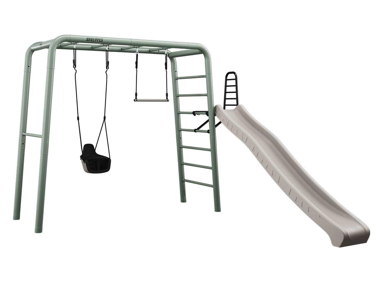 BERG PlayBase Medium Green TL 3-in-1 Speeltoestel - met Rekstok, Ladder - PLAY SET - met trapeze, babyzitje en glijbaan - Groen