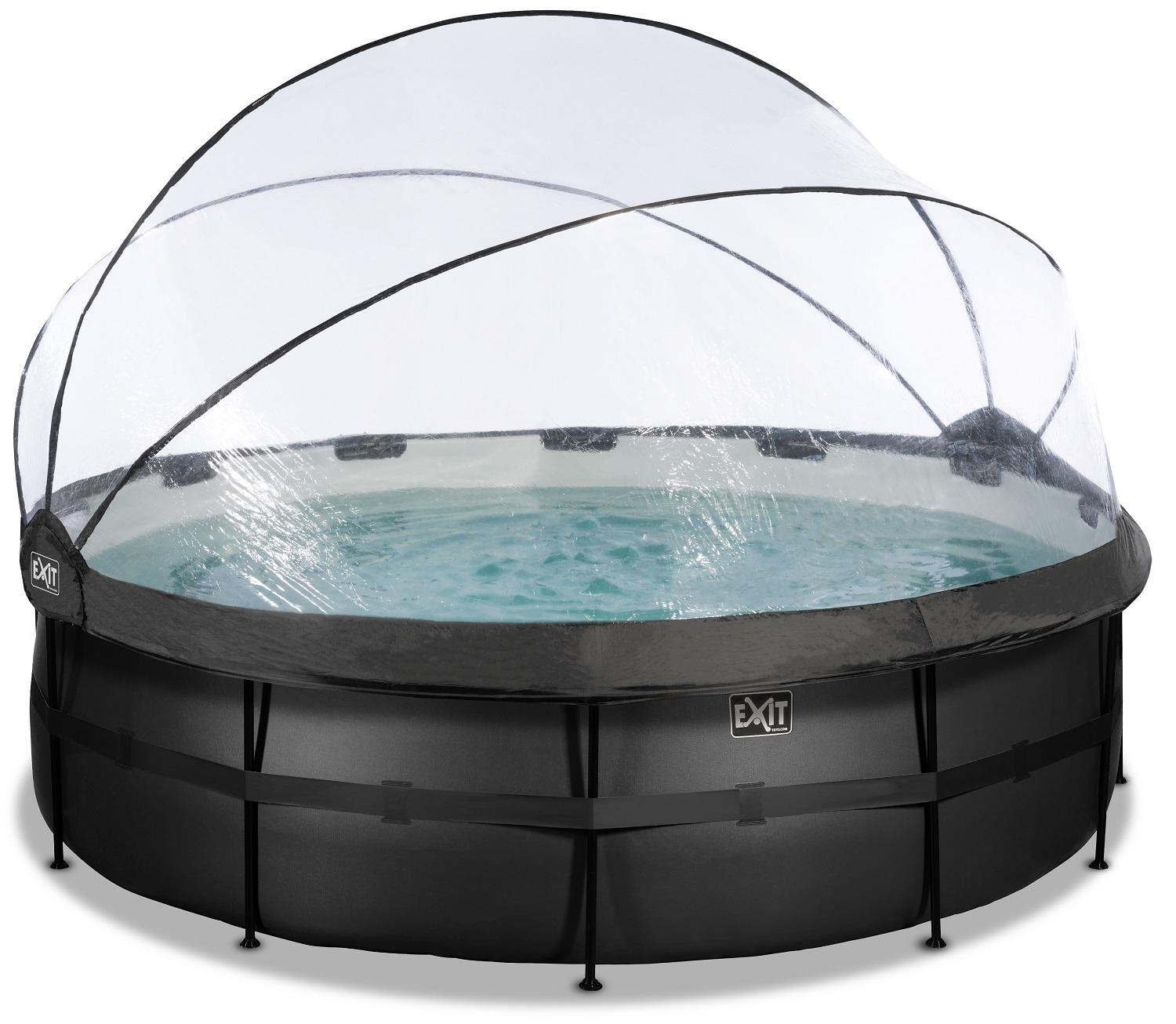 EXIT Frame Zwembad - Black Leather - ø 450 x 122 cm - met Overkapping en Zandfilterpomp - Zwart