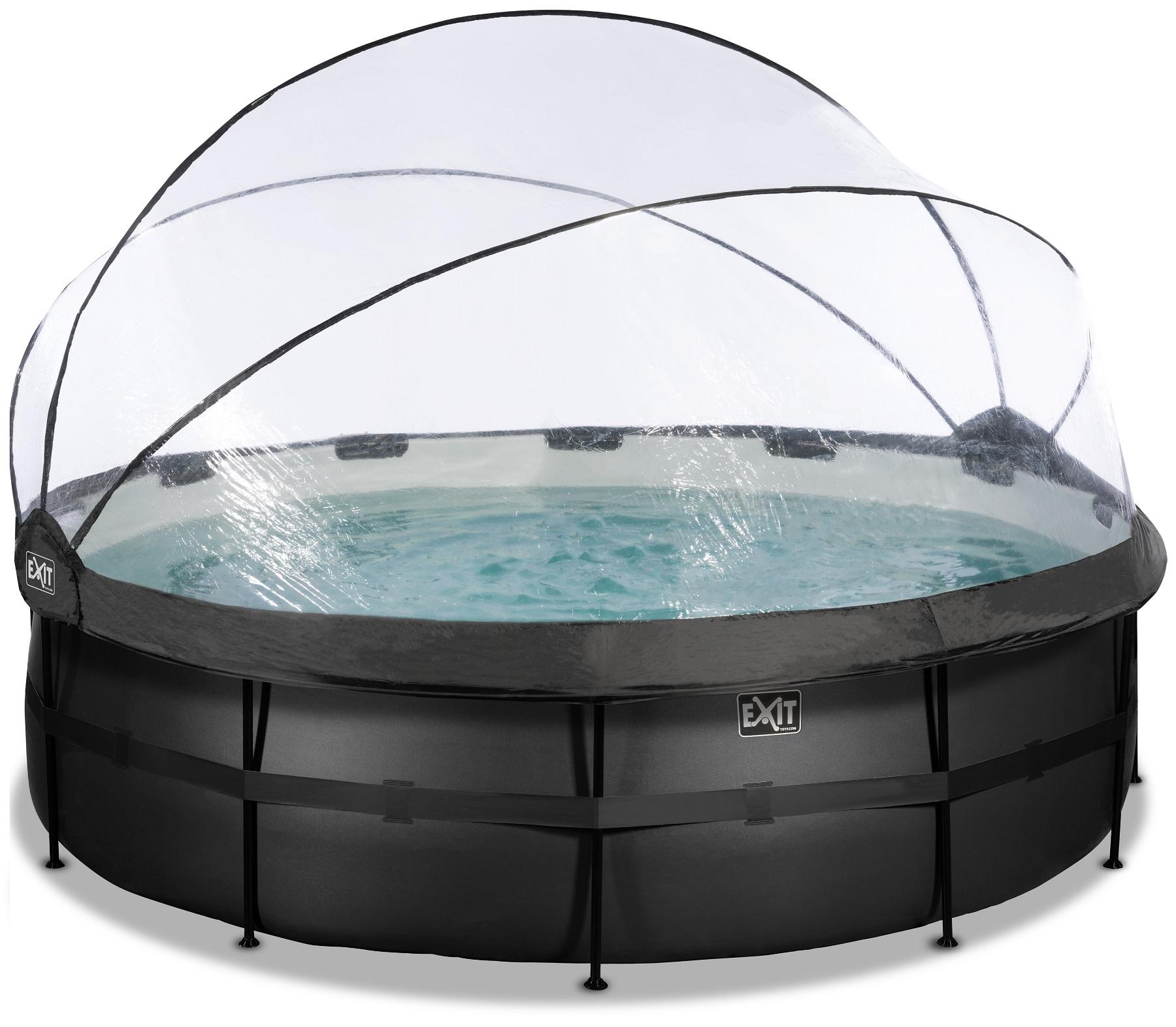 EXIT Frame Zwembad - Black Leather - ø 427 x 122 cm - met Overkapping, Warmtepomp en Zandfilterpomp