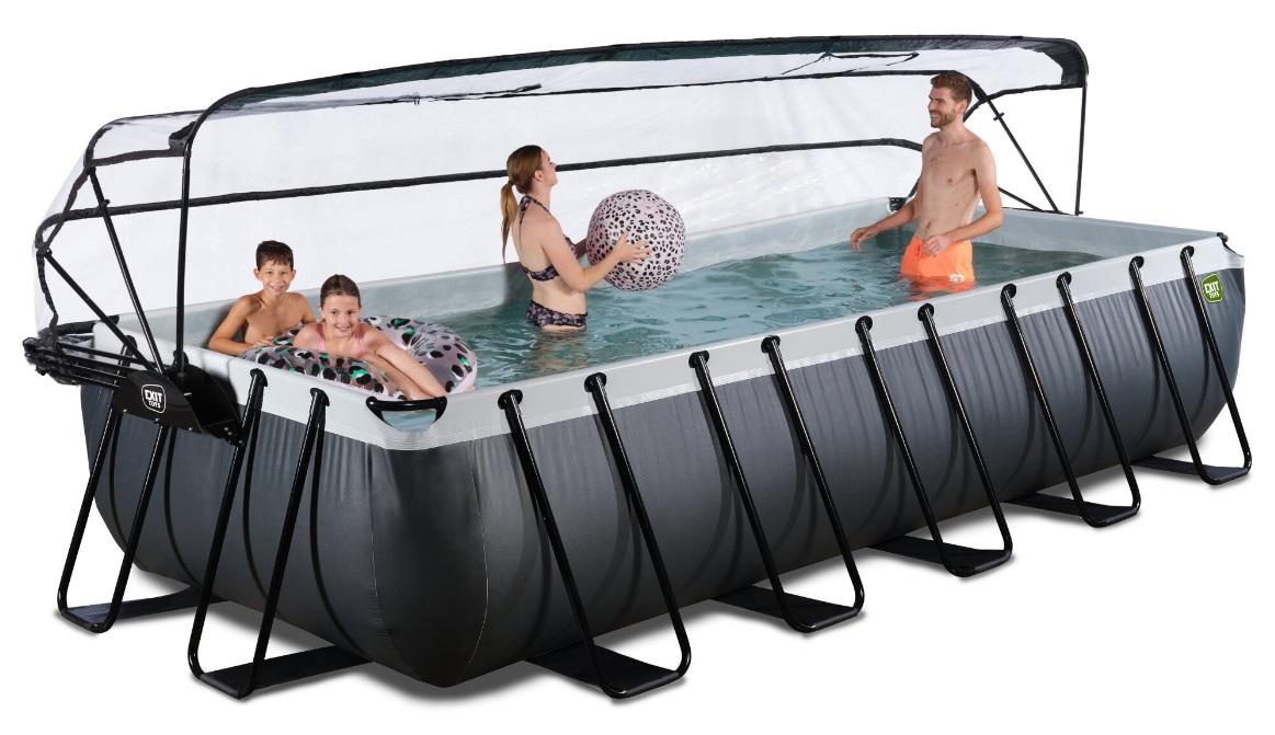 EXIT Frame Zwembad - Black Leather - 540 x 250 x 100 cm - met Zandfilterpomp en Overkapping - Zwart