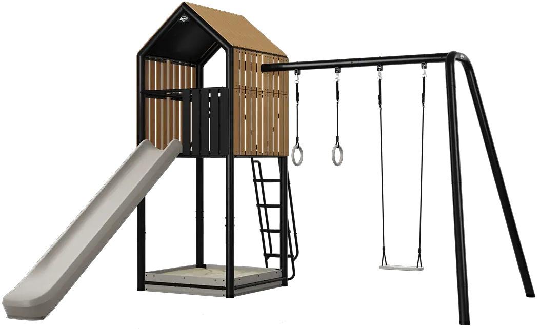 BERG PlayTower Cabin + Schommel, Glijbaan en Zandbak