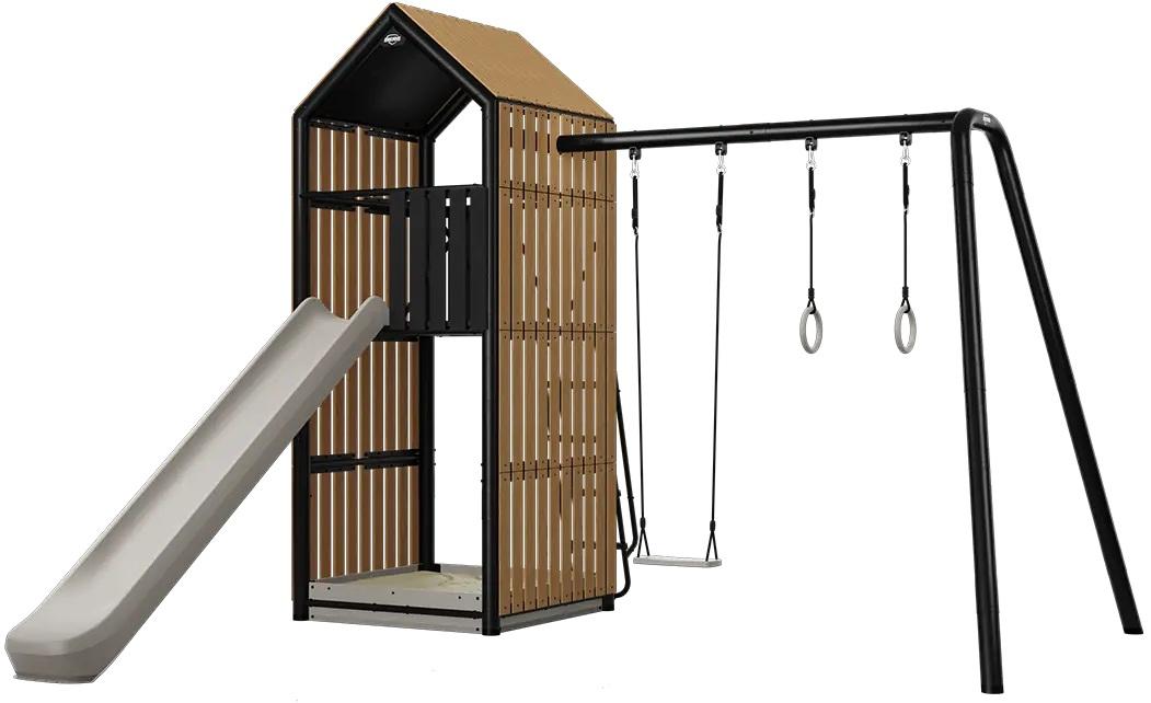BERG PlayTower Lodge + Schommel, Glijbaan en Zandbak