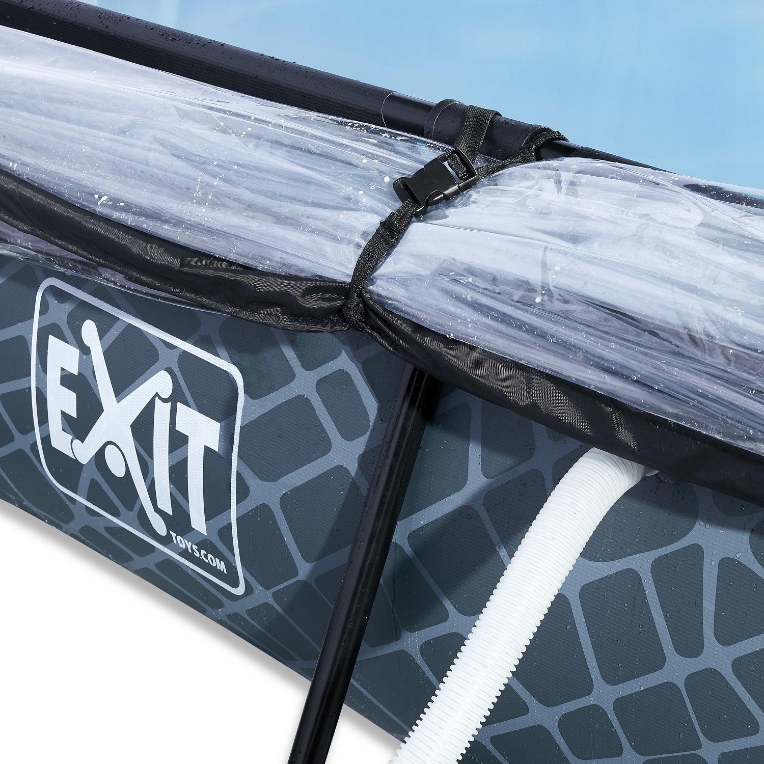 EXIT Frame Zwembad - Stone - met Overkapping en Filterpomp - 300 cm x 200 x 65 cm - Grijs