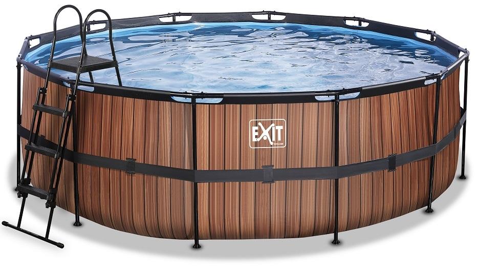 EXIT Frame Zwembad - Wood - ø 427 x 122 cm - met Zandfilterpomp