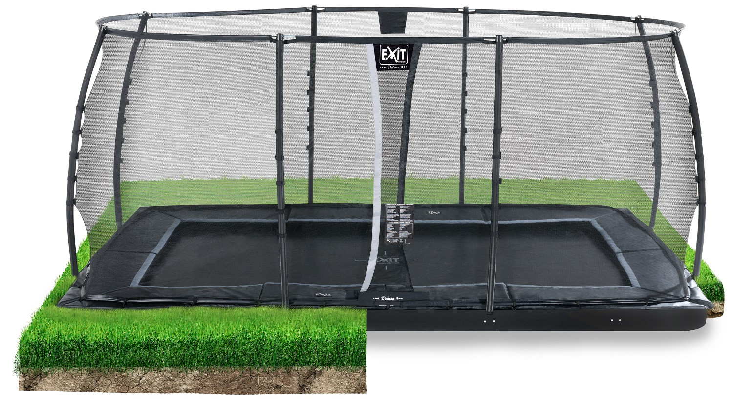 EXIT Trampoline Dynamic met Veiligheidsnet -  Groundlevel - 458 x 275 cm - Zwart