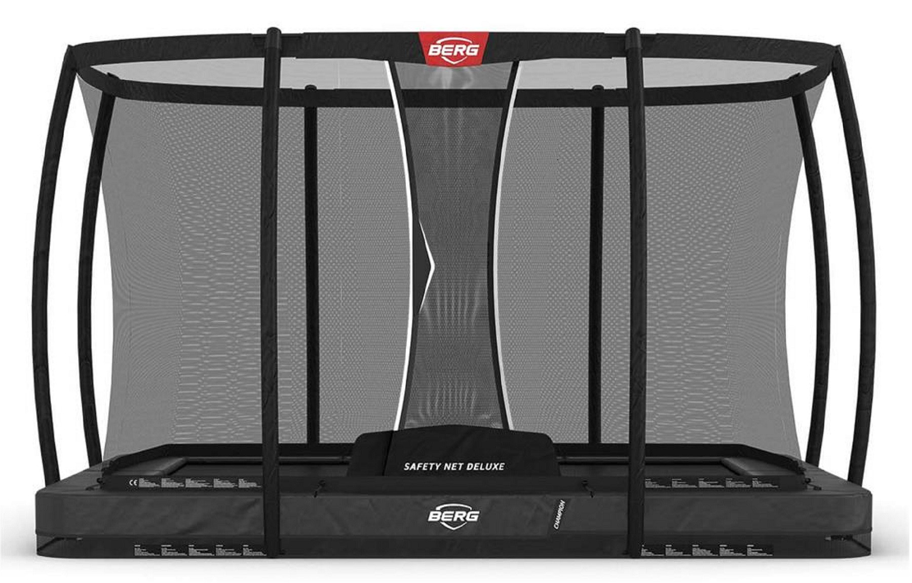 BERG Trampoline Ultim Champion met Veiligheidsnet Deluxe - InGround - 330 x 220 cm - Antraciet Grijs - met AirFlow PRO Springmat en TwinSpring