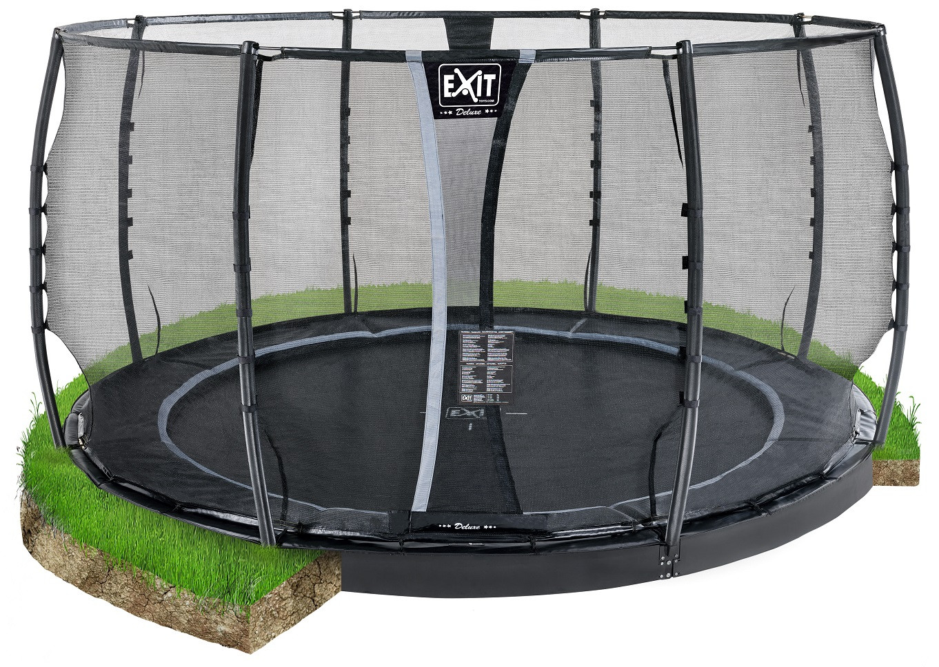 EXIT Trampoline Dynamic met Veiligheidsnet -  Groundlevel - 427 cm - Zwart