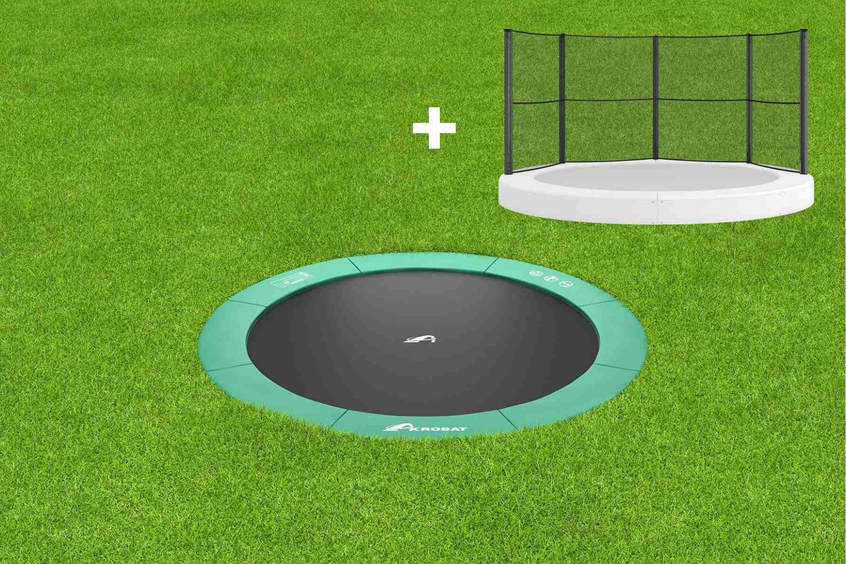 Akrobat Trampoline Orbit met Half Veiligheidsnet - Flat To The Ground - 244 cm - Groen 