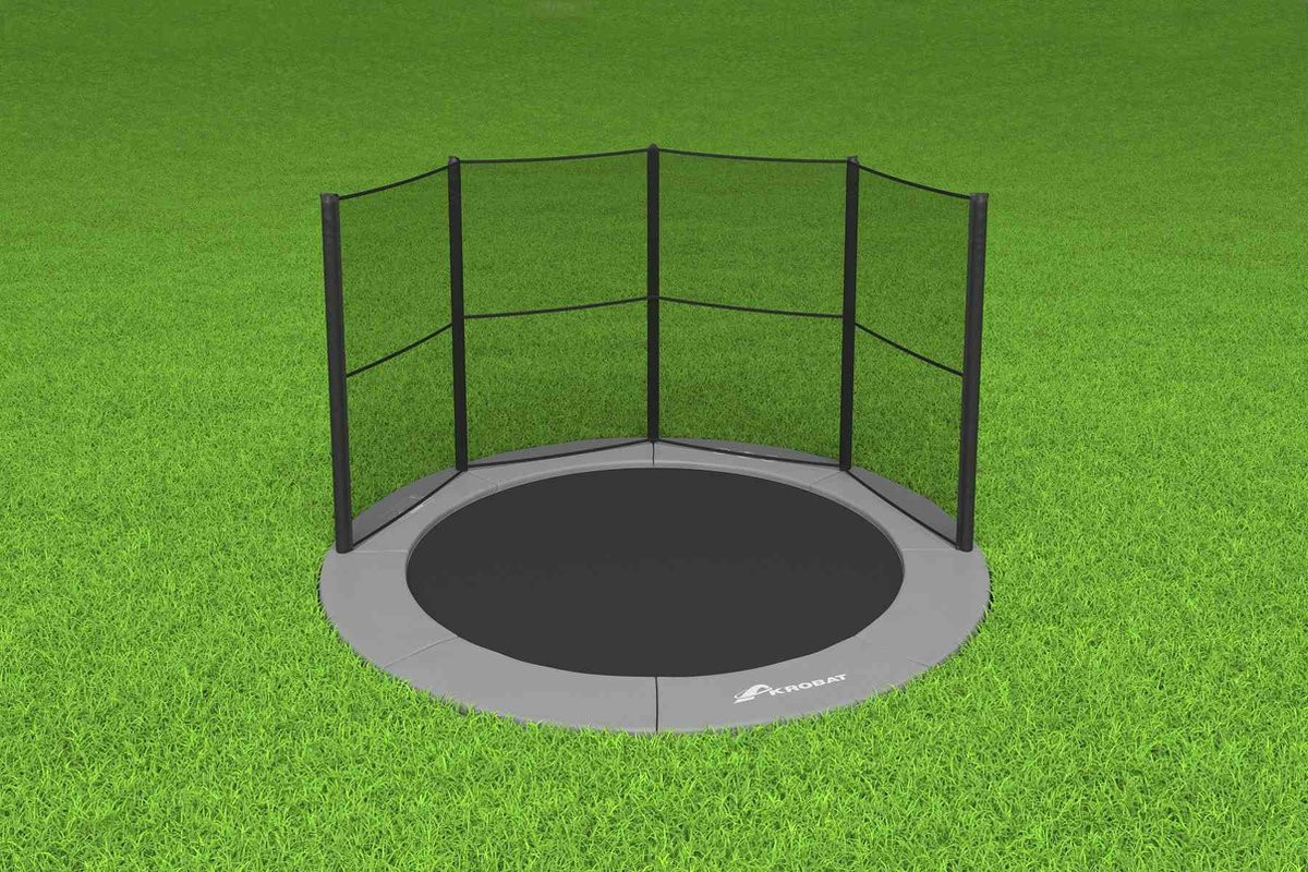 Akrobat Trampoline Orbit met Half Veiligheidsnet - Flat To The Ground - 430 cm - Grijs