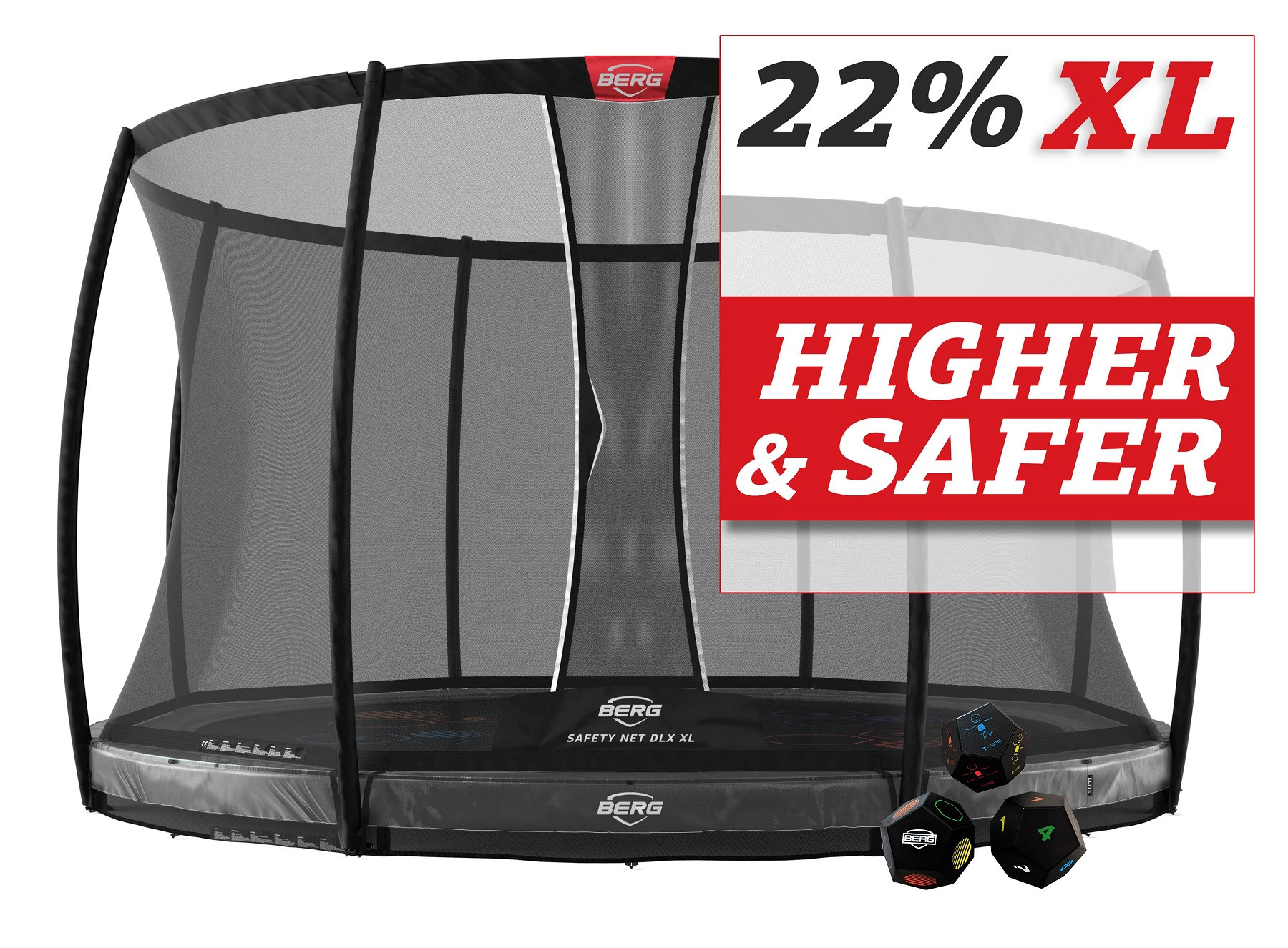 BERG Trampoline Elite Levels met Safetynet Deluxe XL - Inground - 430 cm  Antraciet Grijs - met Airflow - TwinSpring