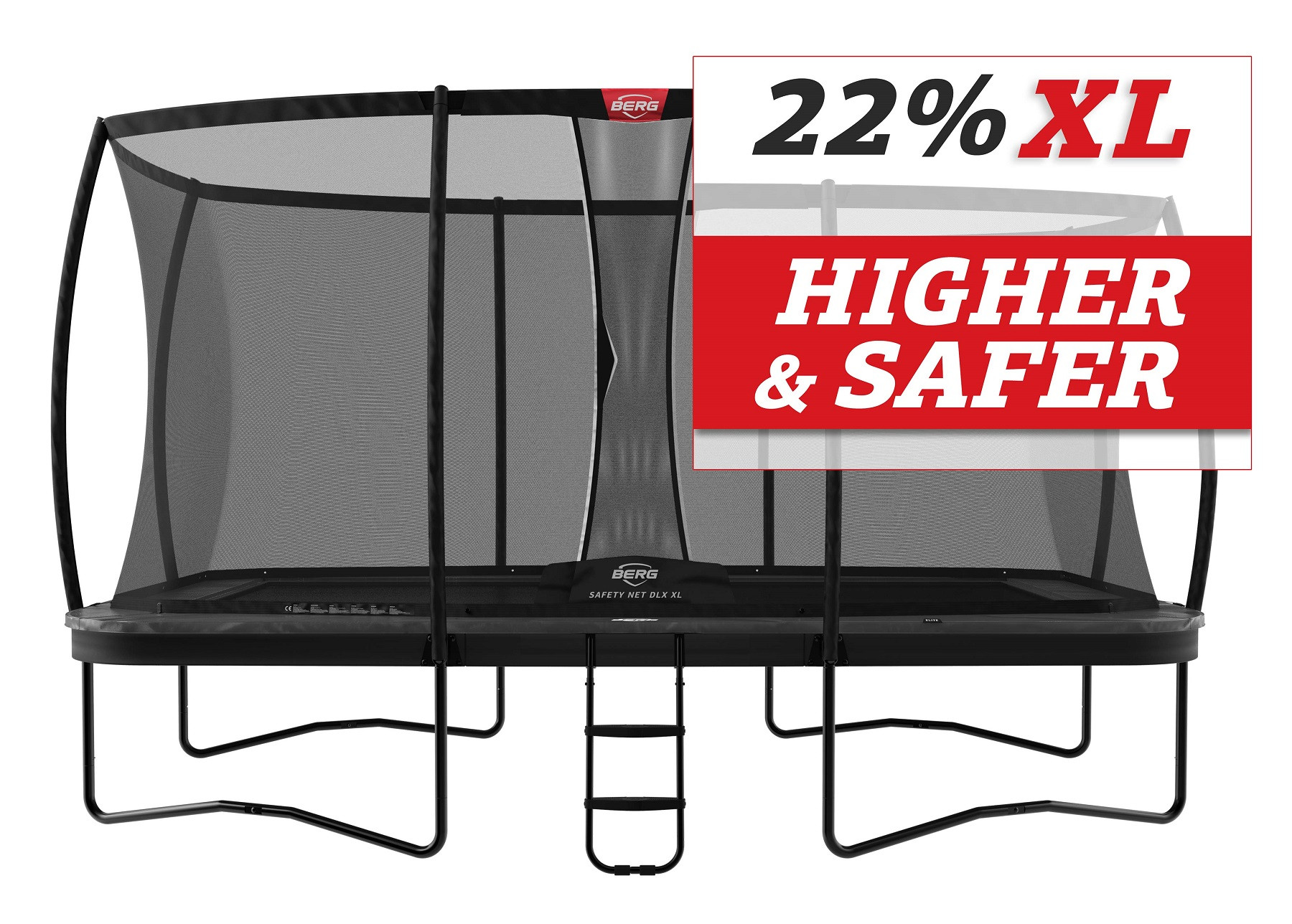 BERG Trampoline Ultim Elite met Veiligheidsnet - Safety Net Deluxe XL - 500 x 300 cm - Antraciet Grijs