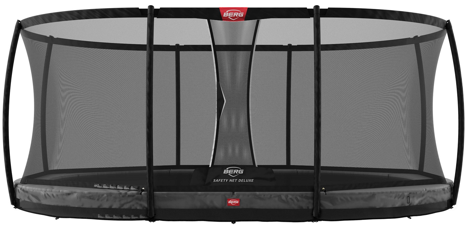 BERG Trampoline Grand Champion met Veiligheidsnet - Safetynet Deluxe - InGround - 350 x 250 cm - Antraciet Grijs 