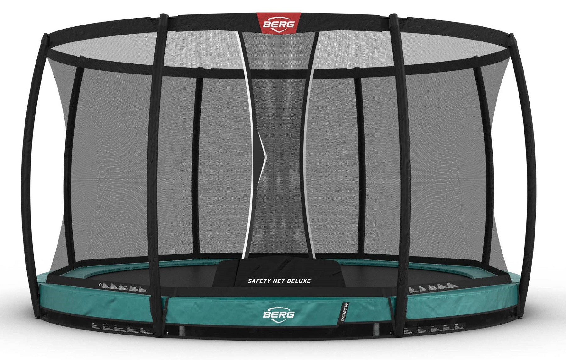 BERG Trampoline Champion met Veiligheidsnet - Safetynet Deluxe - InGround - Groen - 380 cm - Airflow - Twinspring