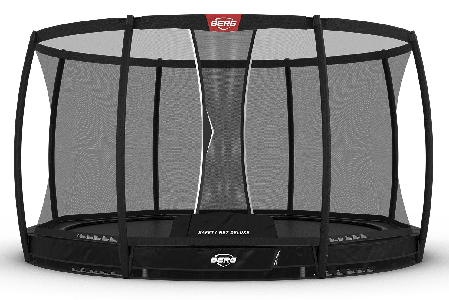 BERG Trampoline Champion met Veiligheidsnet - Safetynet Deluxe - InGround - 330 cm - Zwart Limited Edition - met Airflow Springmat - Twinspring