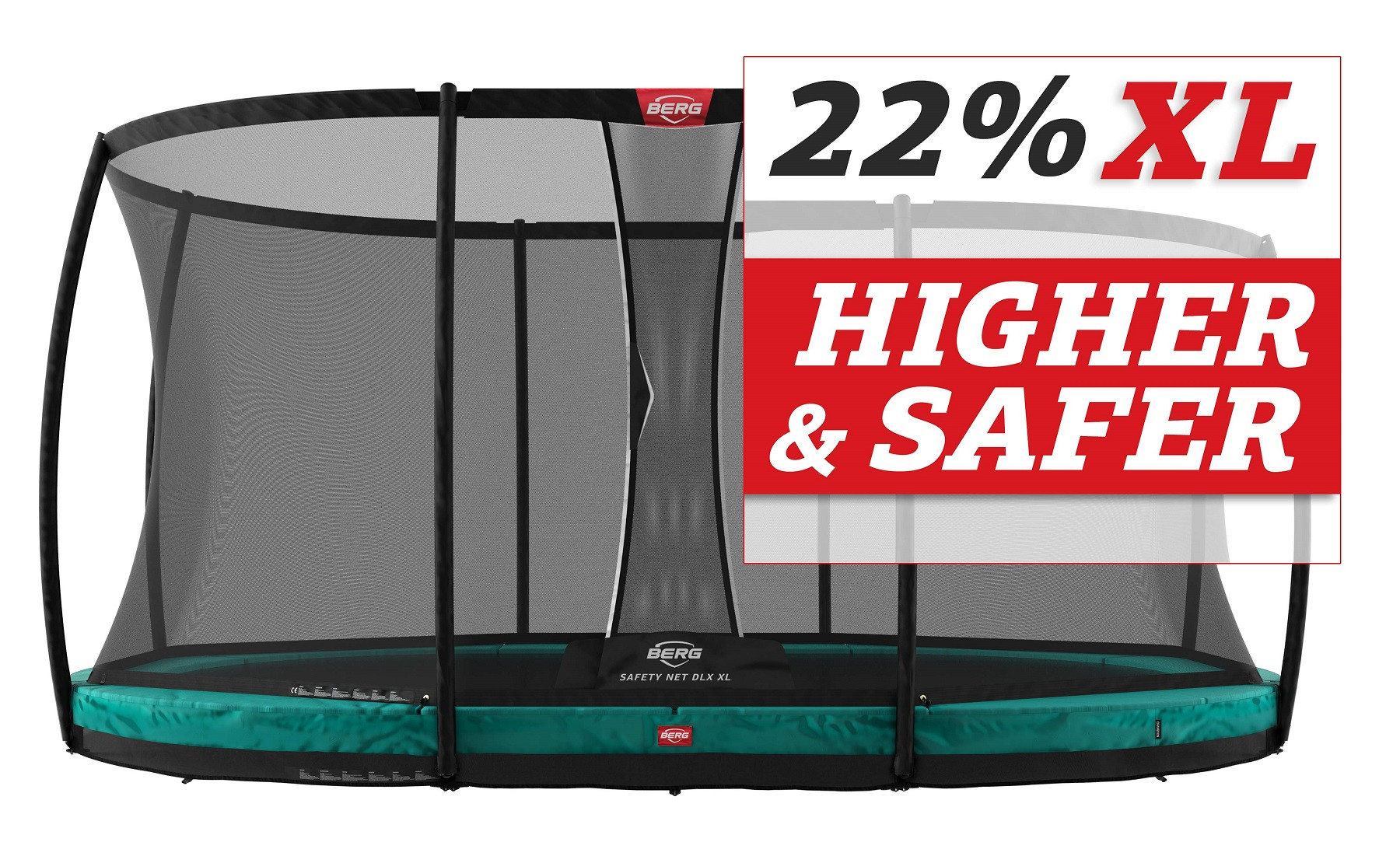 BERG Trampoline Grand Champion met  Safetynet Deluxe XL -  InGround - 520 x 350 cm - Groen - TwinSpring - Airflow