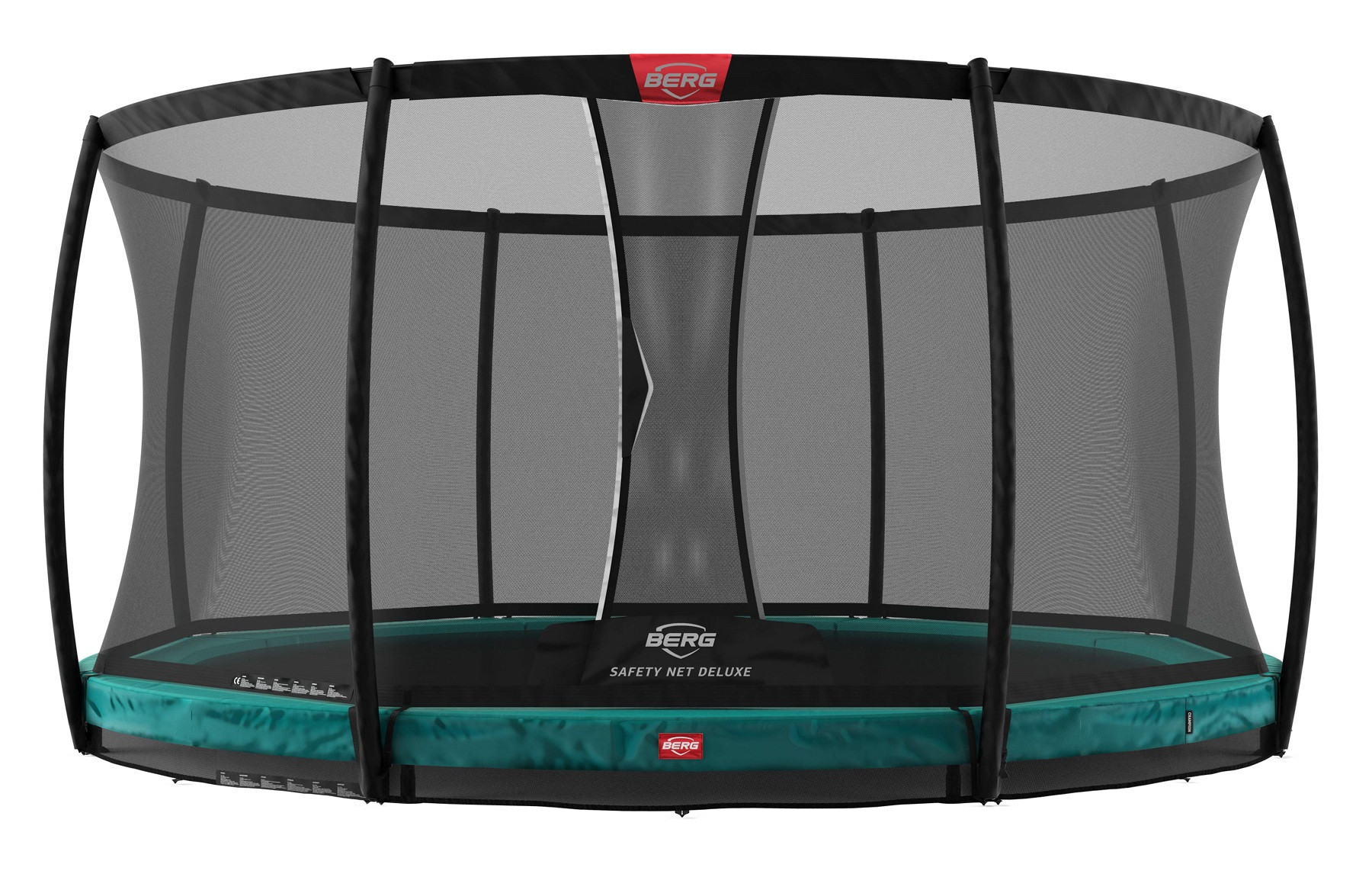 BERG Trampoline Champion met Veiligheidsnet - Safetynet Deluxe - InGround - 380 cm - Groen - met Airflow Springmat - Twinspring