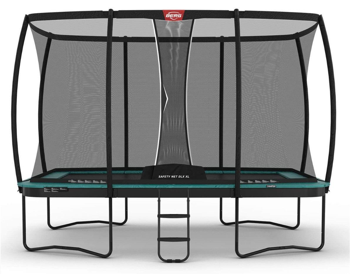 BERG Trampoline Ultim Champion met Veiligheidsnet - Safetynet Deluxe XL - Regular - 410 x 250 cm - Groen - Airflow PRO Springmat