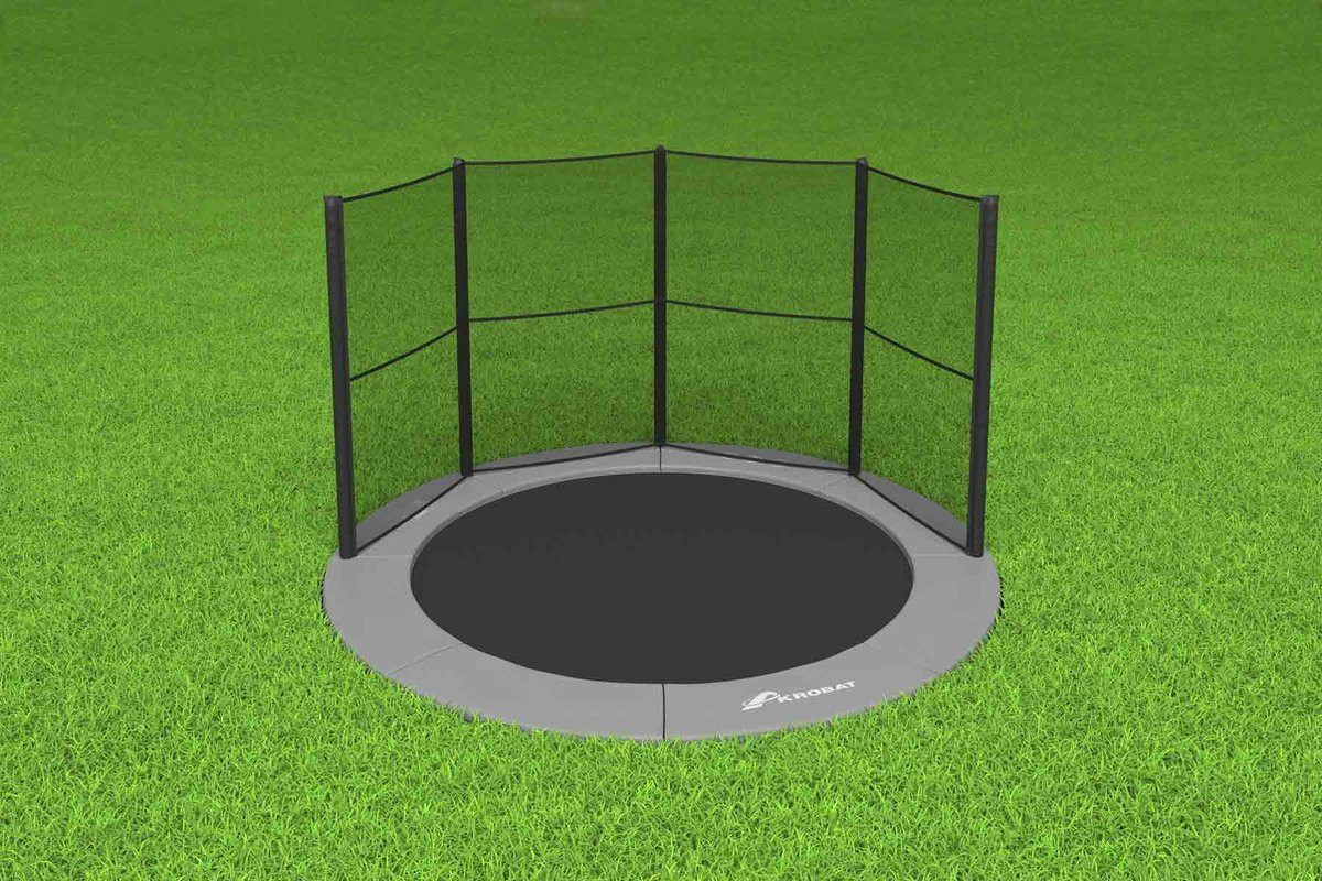 Akrobat Trampoline Primus met Half Veiligheidsnet - Flat to the Ground - 365 cm - Antraciet