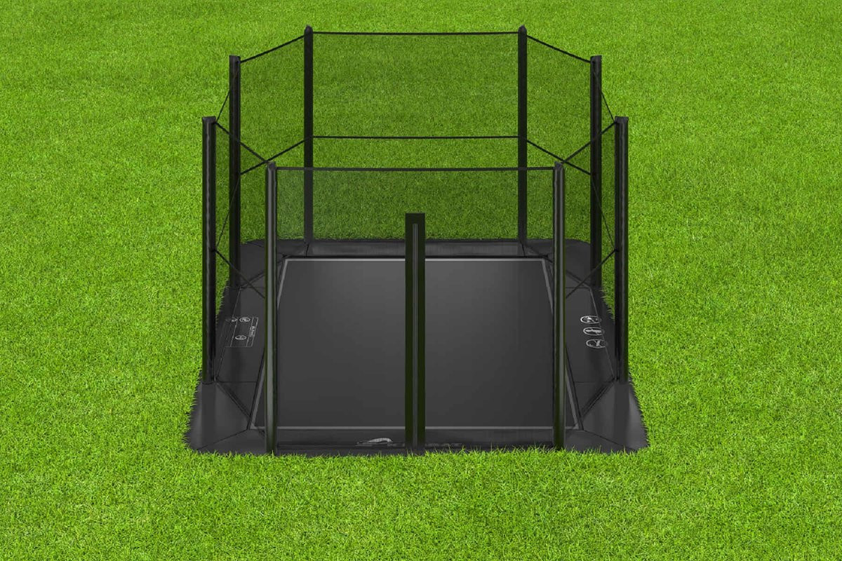 Akrobat Trampoline Primus met Veiligheidsnet - Flat to the Ground - 305 x 183 cm - Zwart / Zwart