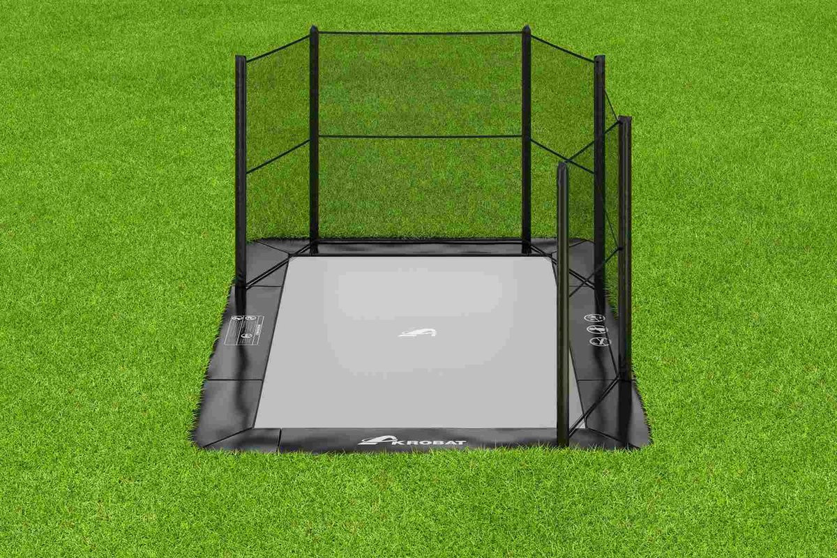 Akrobat Trampoline Primus met Half Veiligheidsnet - Flat to the Ground - 520 x 305 cm - Zwart