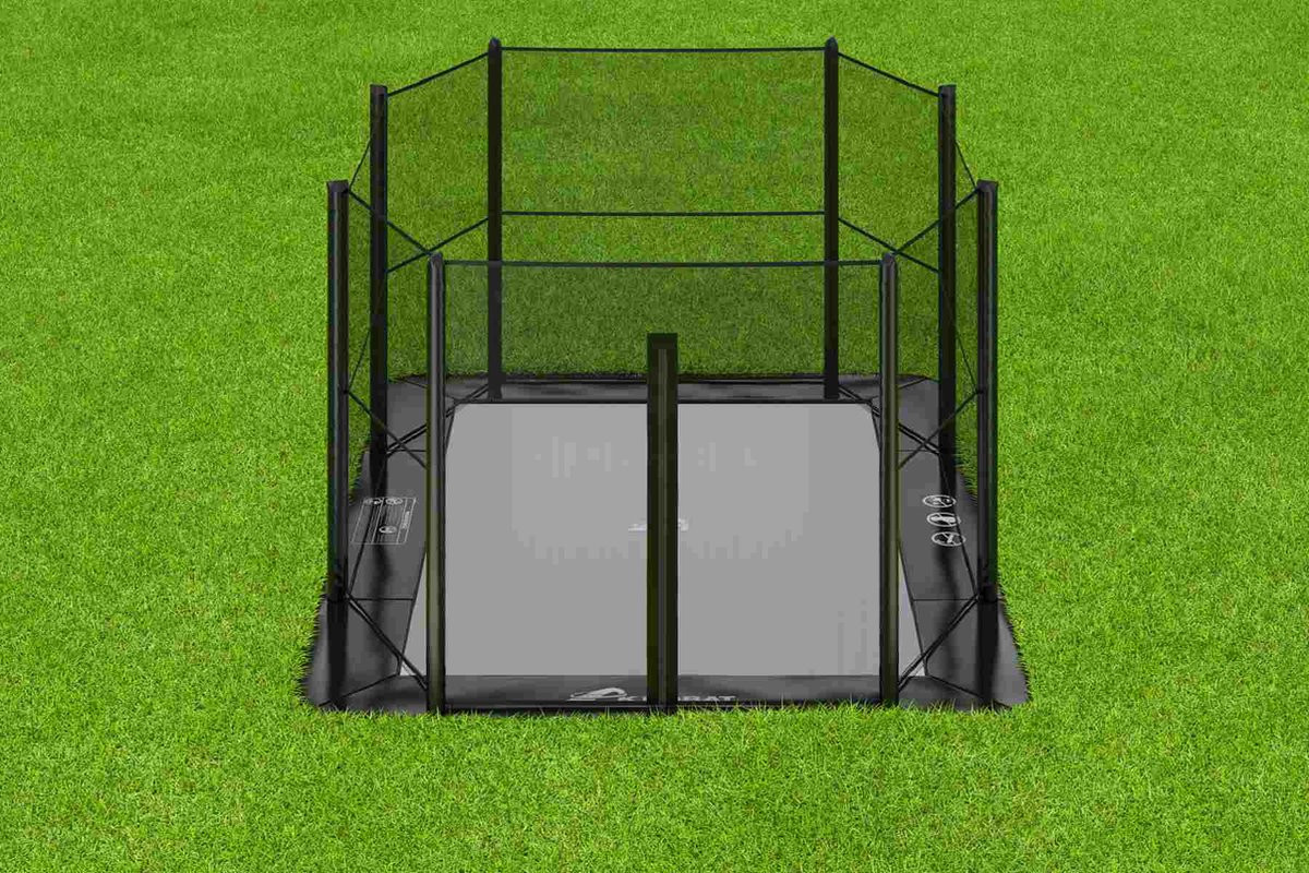 Akrobat Trampoline Primus met Veiligheidsnet - Flat to the Ground - 380 x 250 cm - Zwart