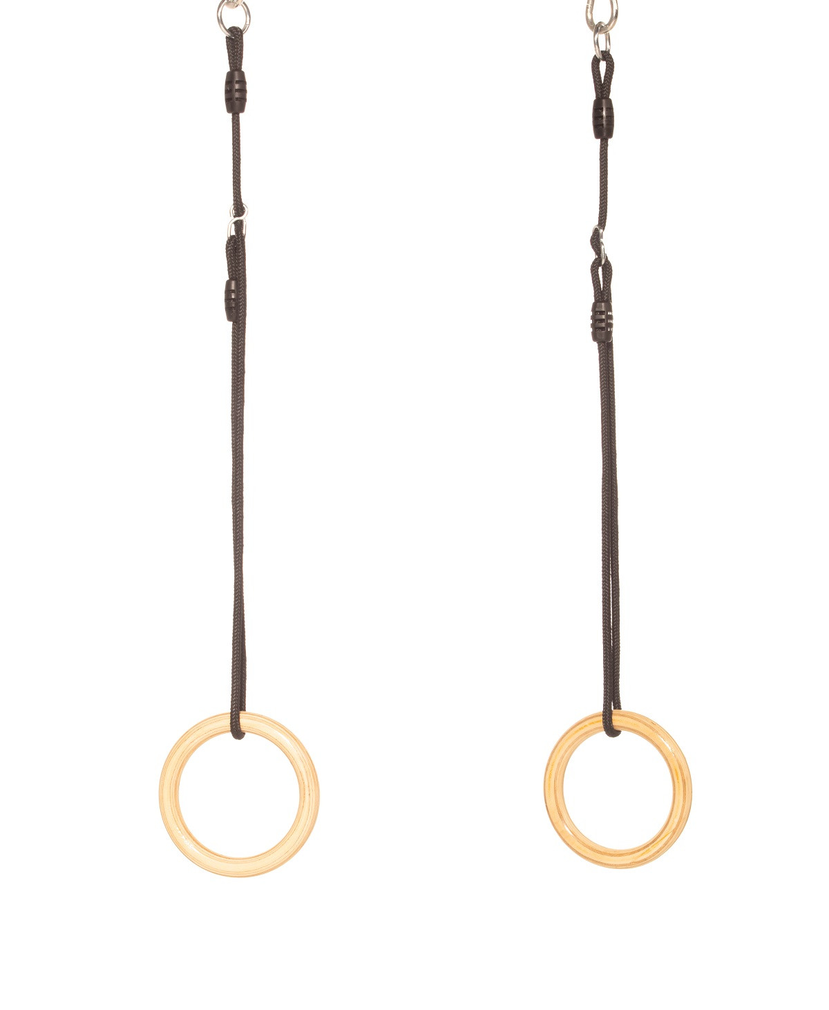 Houten Turnringen met Zwart Gevlochten Touw