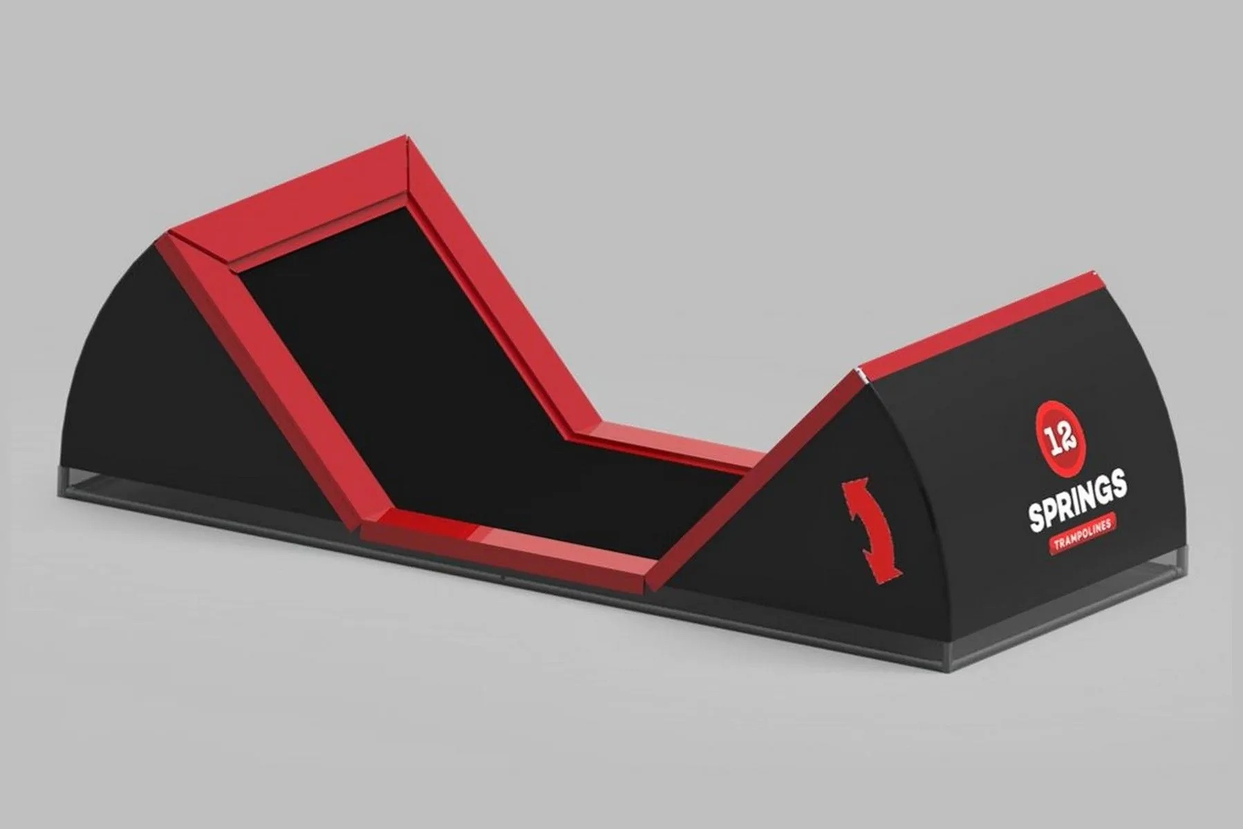 12SPRINGS CURVE-ONE Trampoline met Kantelbare Springmat - Inground - 584 x 250 cm - Zwart / Rood