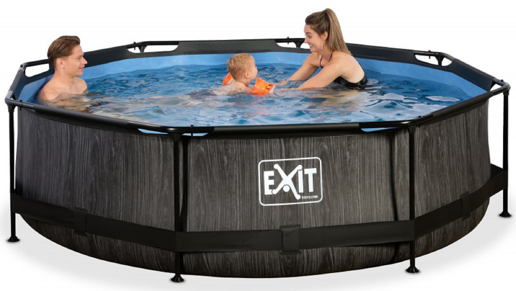 EXIT Frame Zwembad - Black Wood - ø 360 x 76 cm - met Cartridge Filterpomp - Zwart - Limited Edition