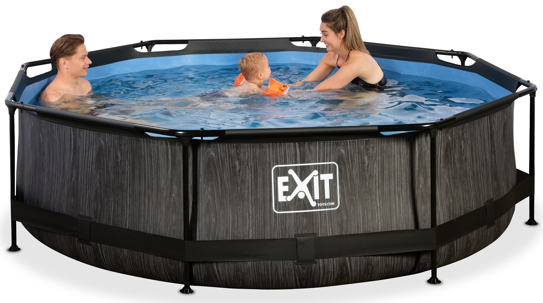 EXIT Frame Zwembad - Black Wood - ø 300 x 76 cm - met Filterpomp - Zwart - Limited Edition