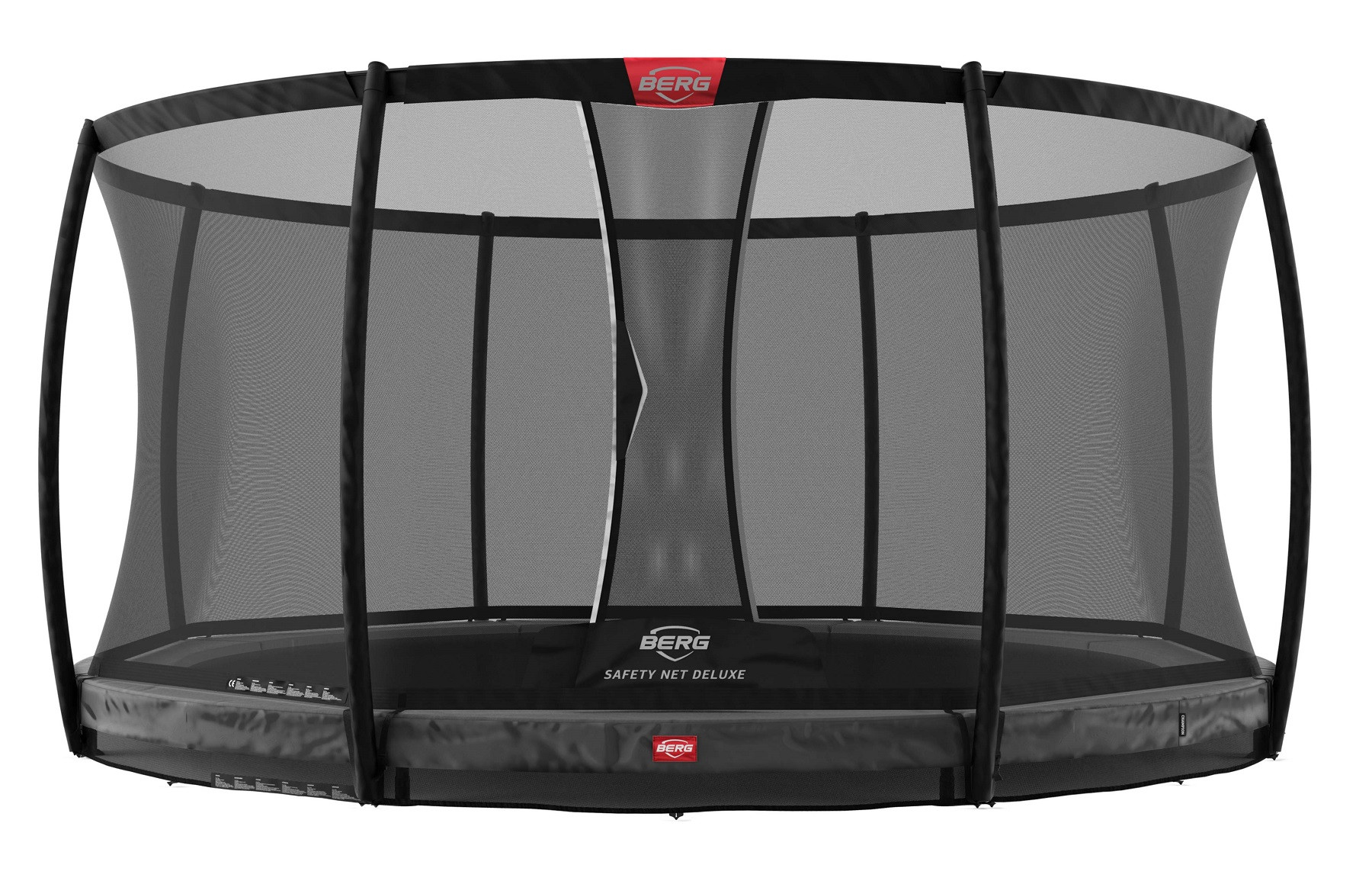BERG Trampoline Champion met Veiligheidsnet - Safetynet Deluxe - Inground - 380 cm - Antraciet Grijs - met Airflow - Twinspring 
