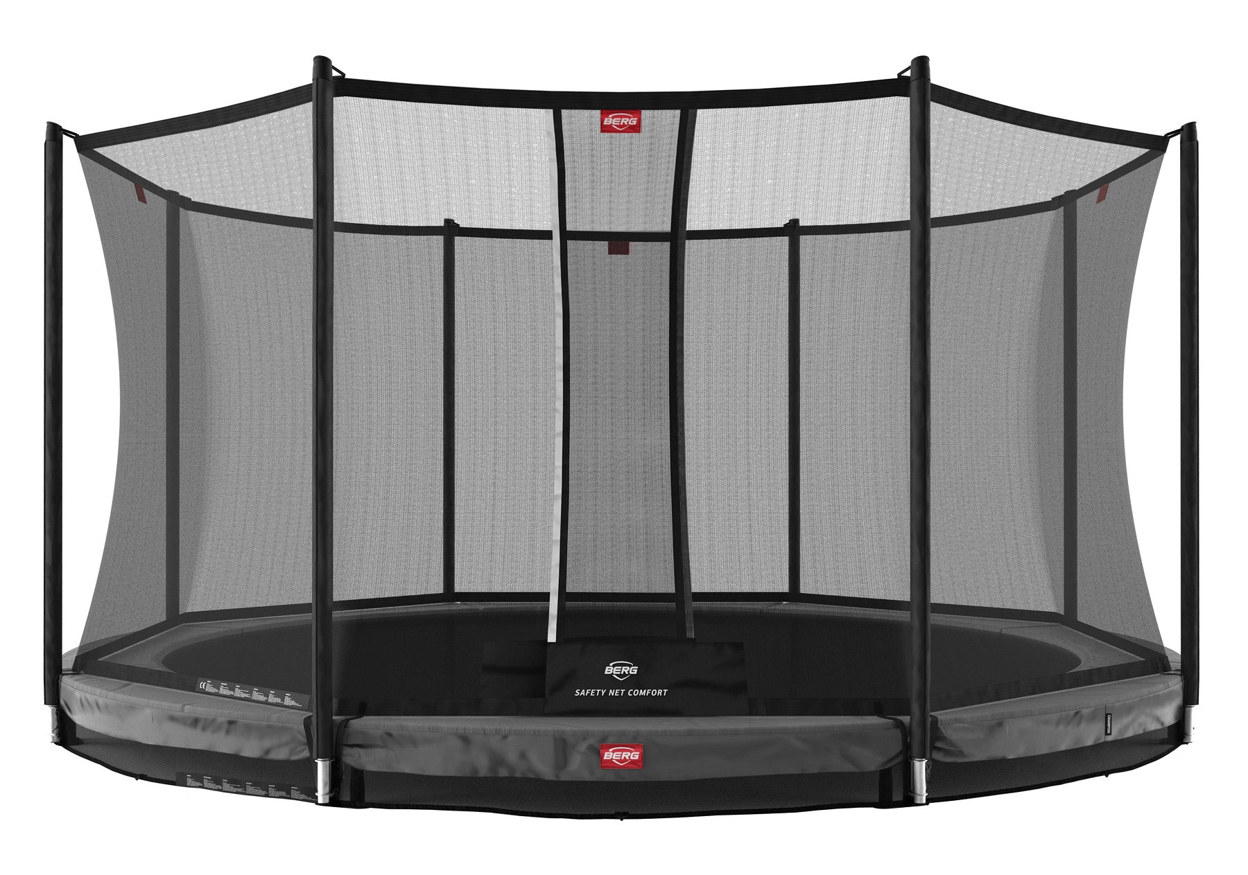 BERG Trampoline Champion met Veiligheidsnet - Safetynet Comfort - InGround - 380  cm - Antraciet Grijs - met Airflow Springmat - Twinspring