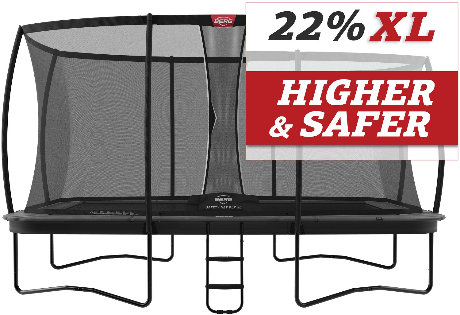 BERG Trampoline Ultim Champion met Veiligheidsnet - Safetynet Deluxe XL - 410 x 250 cm - Antraciet Grijs - met Airflow Springmat - Twinspring
