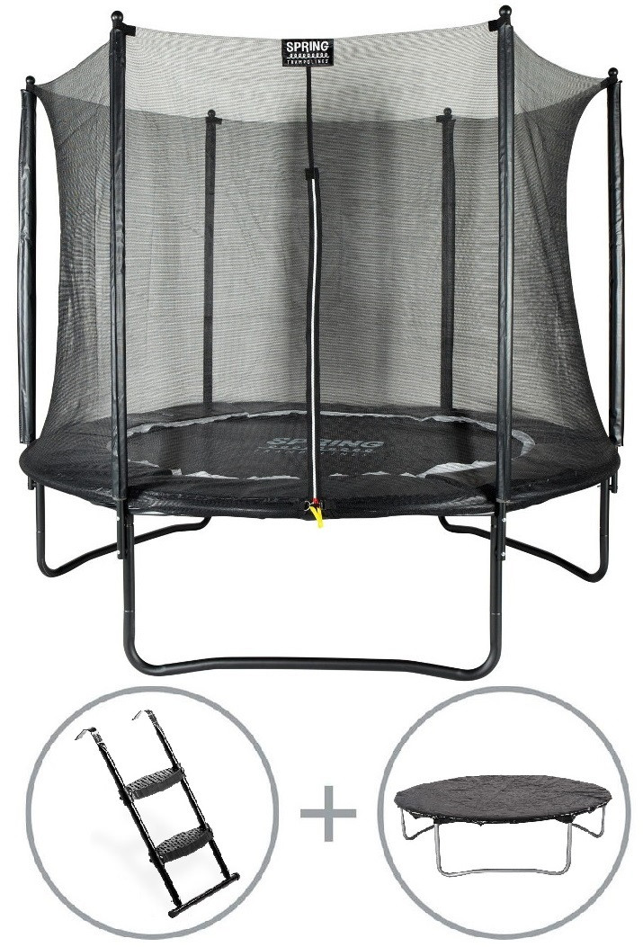 SPRING Trampoline met Veiligheidsnet 244 cm (8ft) - Zwart met Afdekhoes en Ladder 