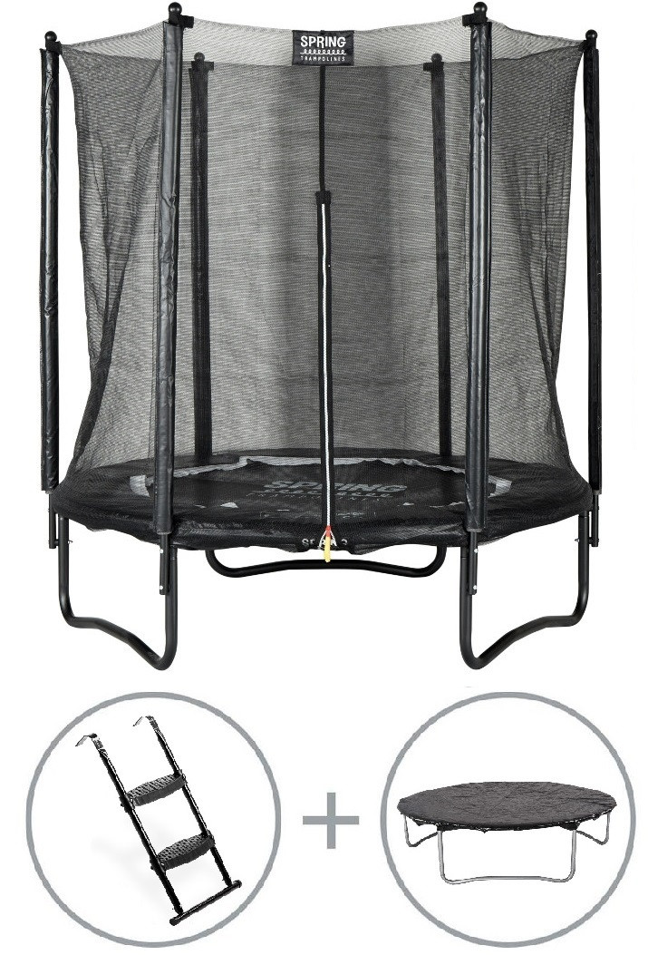 SPRING Trampoline met Veiligheidsnet 213 cm (7ft) - Zwart met Afdekhoes en Ladder 