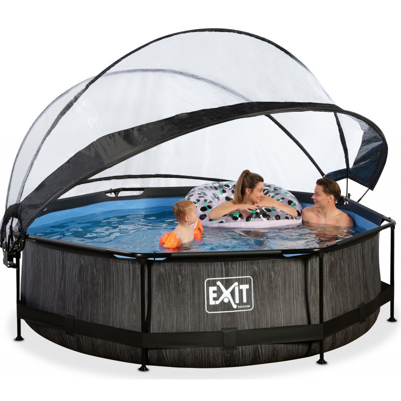 EXIT Black Wood Frame Zwembad - 360 x 76 cm - Inclusief Overkapping en Cartridge Filterpomp - Zwart - Limited Edition 