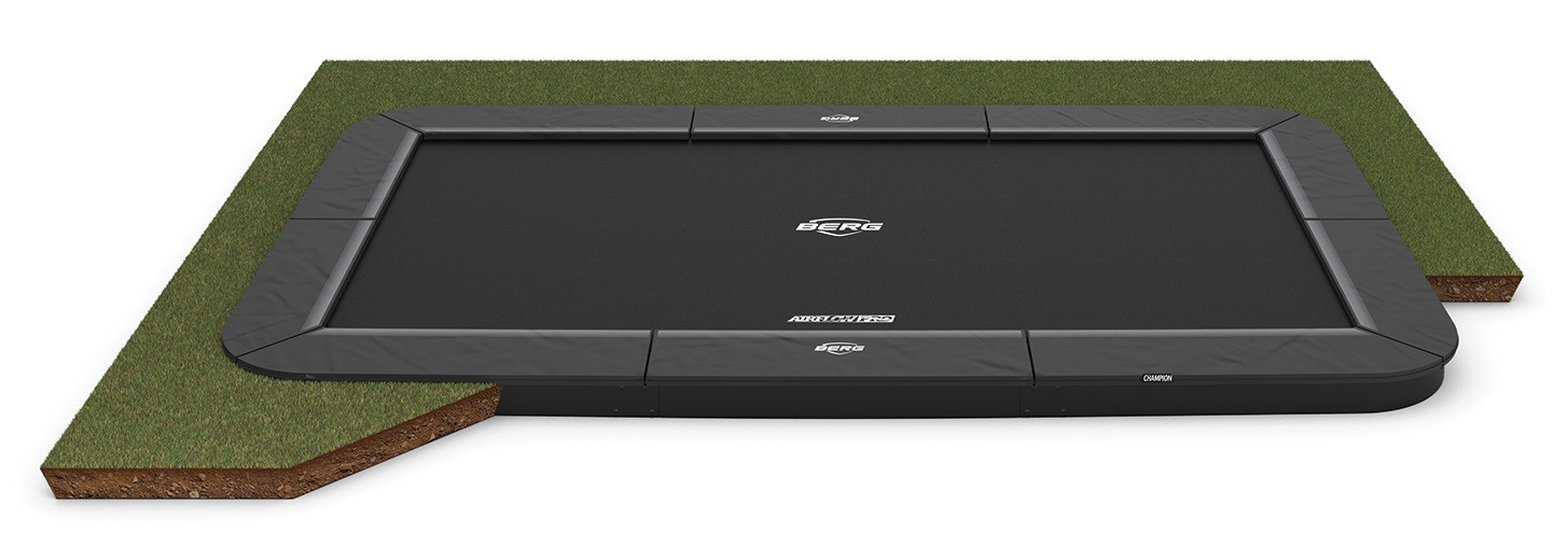 BERG Trampoline Ultim Champion - FlatGround - 330 x 220 cm - Antraciet Grijs - Airflow PRO Springmat - Twinspring