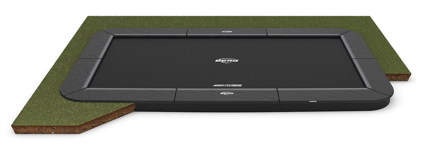 BERG Trampoline Ultim Champion - FlatGround - 500 x 300 cm - Antraciet Grijs - met Airflow PRO Springmat - Twinspring