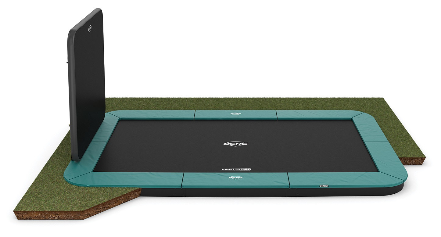 BERG Trampoline Ultim Champion - FlatGround - 410 x 250 cm - met AeroWall - Groen - Airflow PRO Springmat - Twinspring