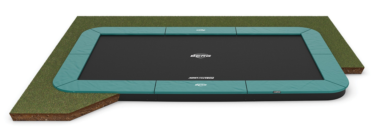 BERG Trampoline Ultim Champion - FlatGround - 410 x 250 cm - Groen - met Airflow PRO Springmat - Twinspring